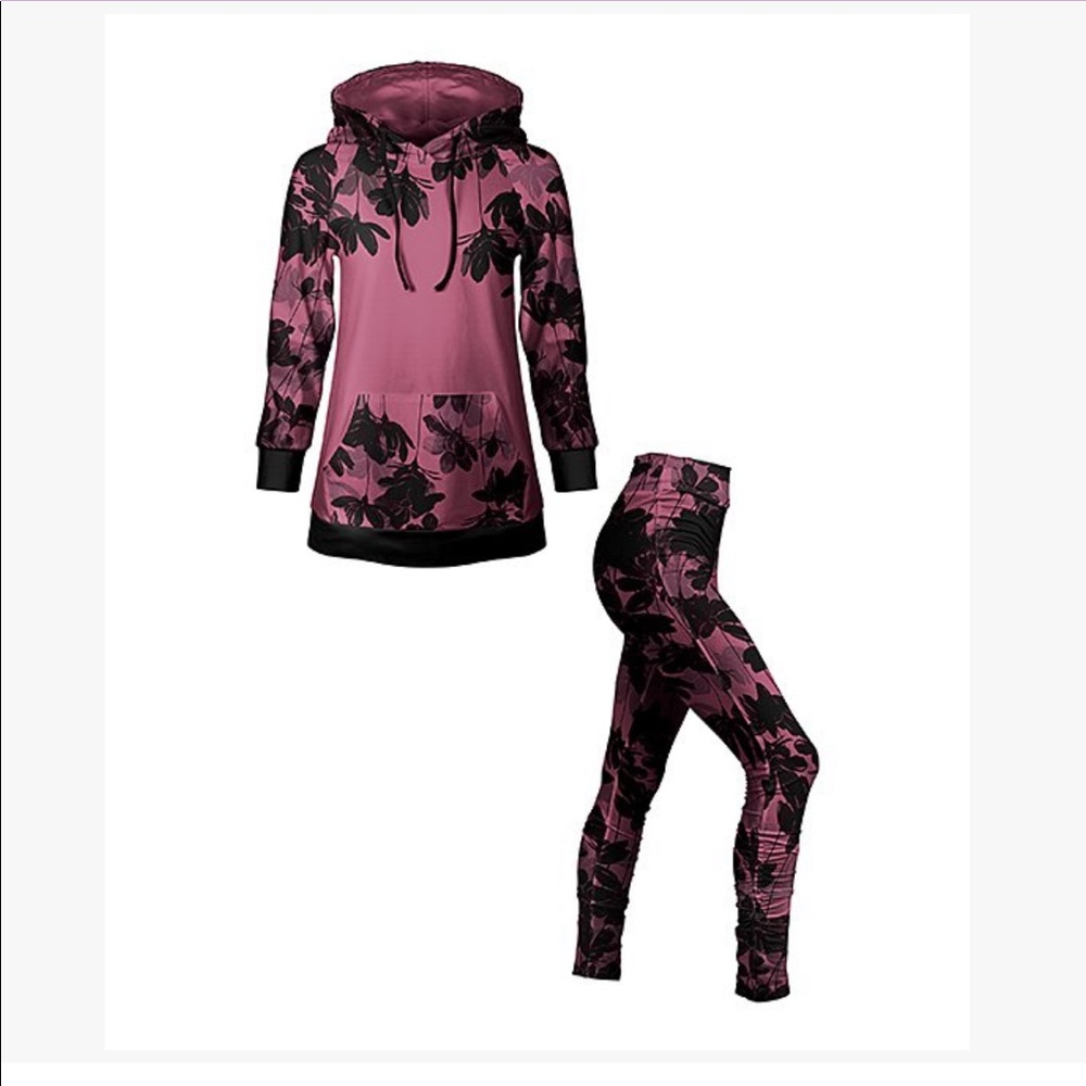 Lily Pink & Black Floral Kangaroo-Pocket Hoodie and Leggings